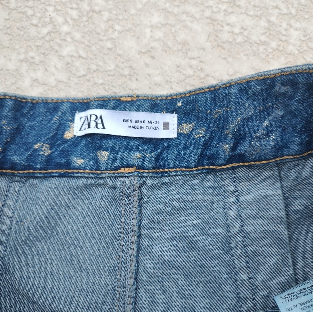 Zara Denim Gold Glitter Mini Skirt - Picture 13 of 13